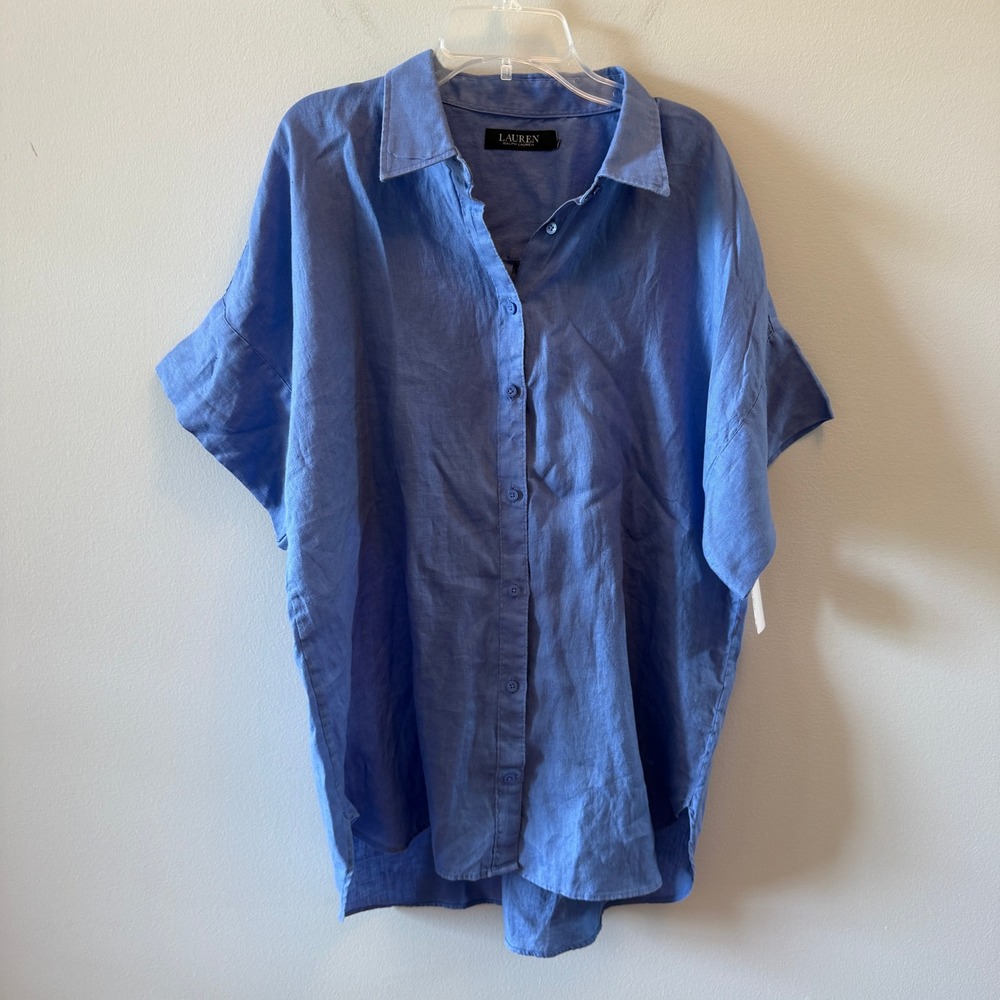 Ralph Lauren Black Label 100% Linen Blue Short Sleeve Shirt Size XL